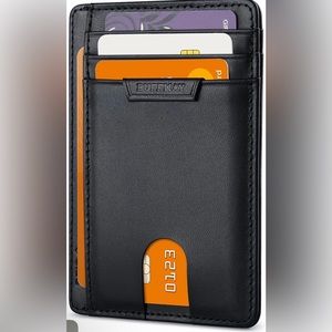 Wallet Buffway Black Leather Slim Anti Theft NWT